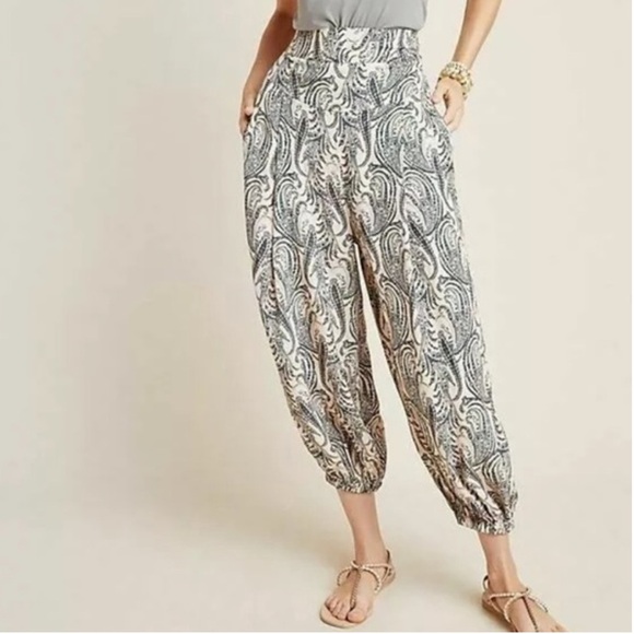 Anthropologie Paisley Harem Balloon Pants High Rise Elastic Hem Size Medium - Picture 13 of 13
